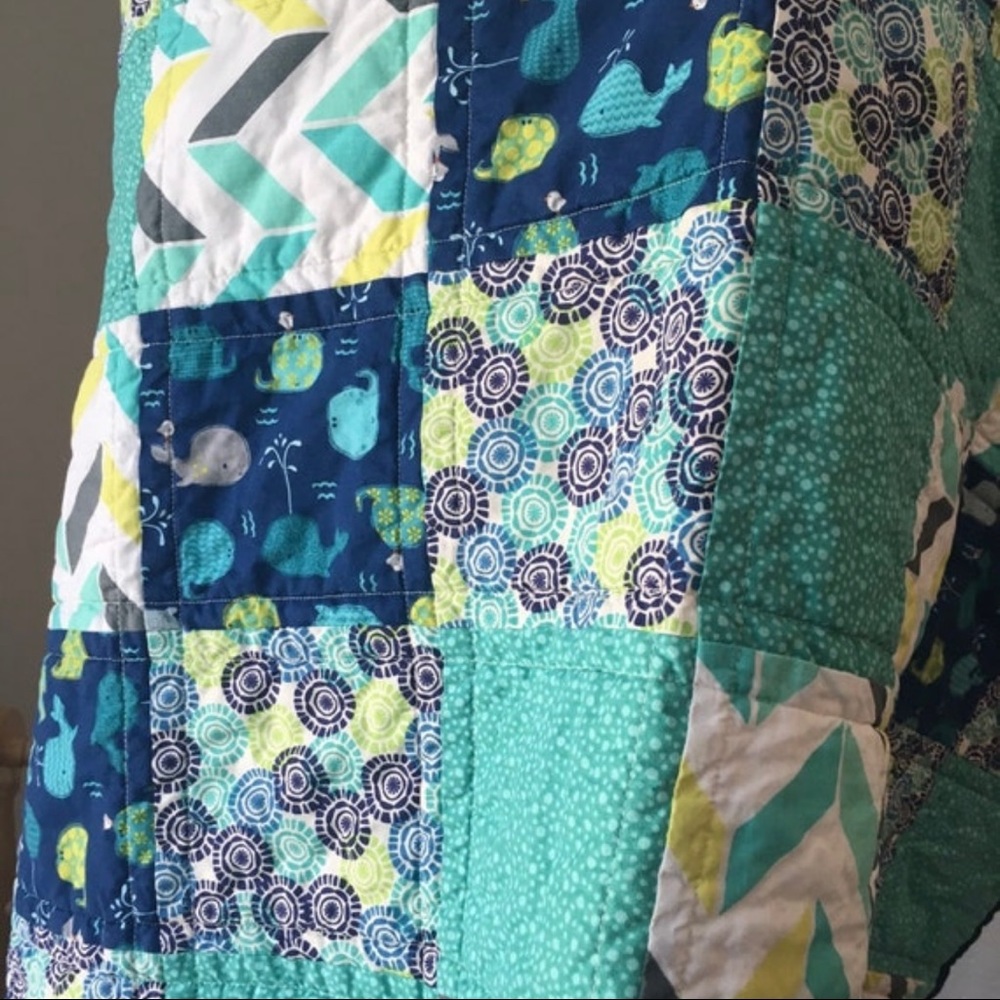 Handmade Toddler Baby Kid’s Whale Quilt Blue Teal Chevron